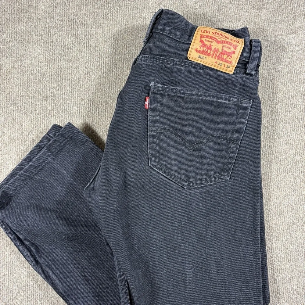 Levi's Strauss‎ Co 505 Men's Jeans Straight Fit Black Denim Jeans 32X30